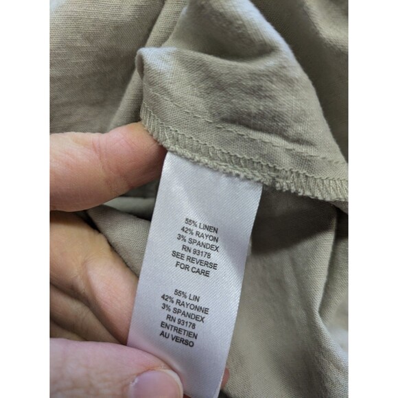T Tahari Linen Blend Midi Dress Flutter Sleeve Khaki Button Up Shirred Waist 12 - Picture 11 of 15